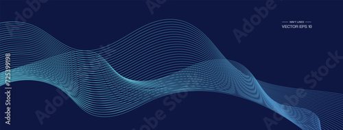 Abstract vector wave flow. Sound oscillation design. Flowing particles.