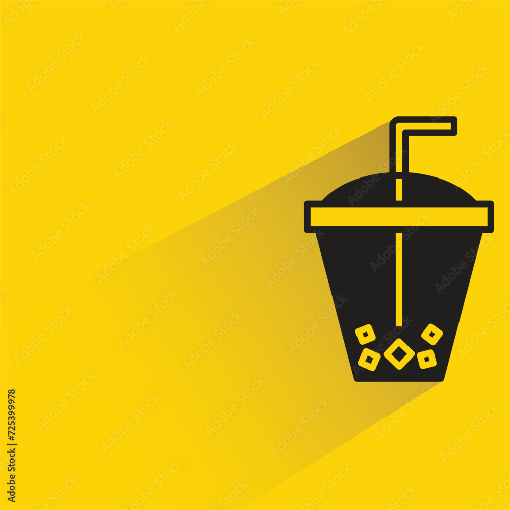 boba tea cup icon with shadow on yellow background boba tea cup icon with shadow on yellow background