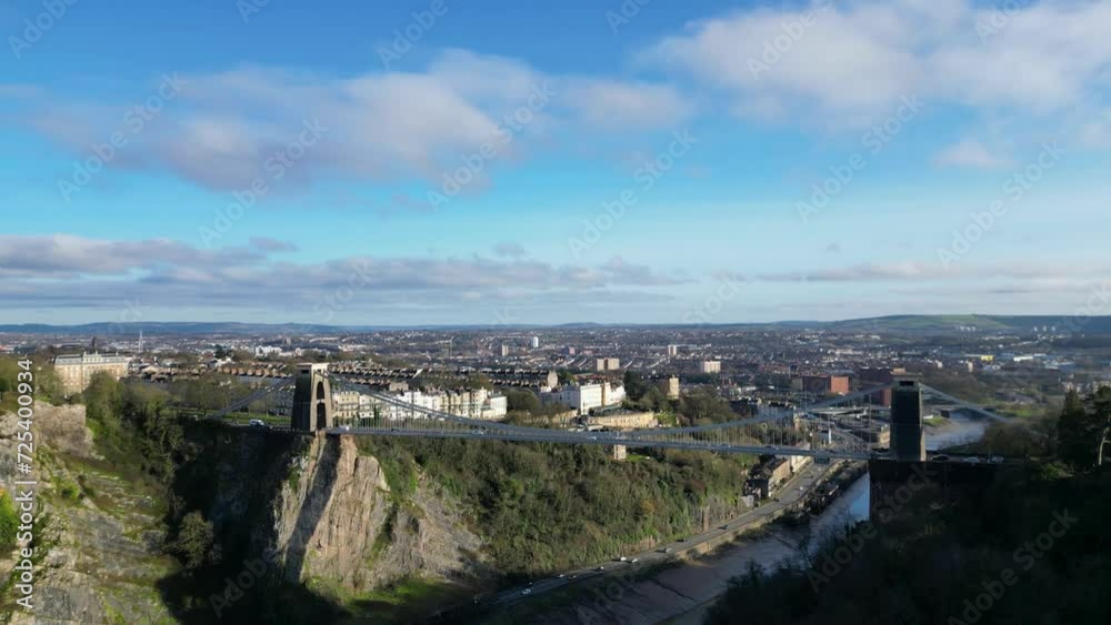 The Clifton Suspension Bridge in Bristol, UK on a sunny winter's day, filmed with 4K drone The Clifton Suspension Bridge in Bristol, UK on a sunny winter's day, filmed with 4K drone