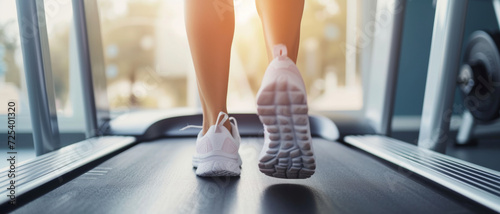 Runner's feet on a treadmill, symbolizing health and an active lifestyle