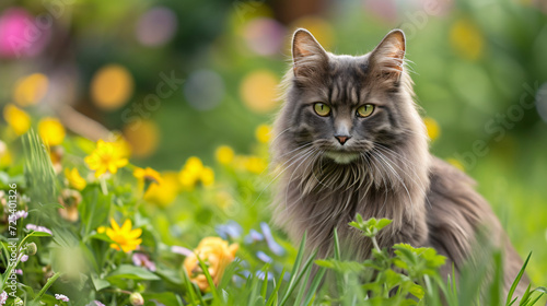 Street cat in flower bed.