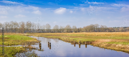 Panorama of the river Drentse Aa in the nature reserve of Oudemolen, Netherlands