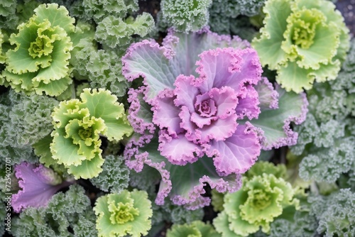 ornamental kale in various shades of purple and green