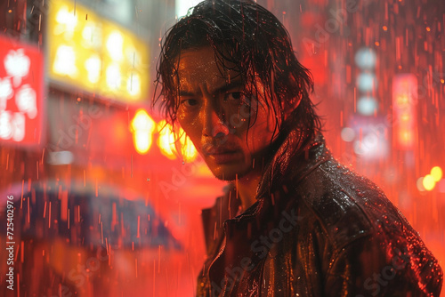 Stylish 1980s action movie male hero