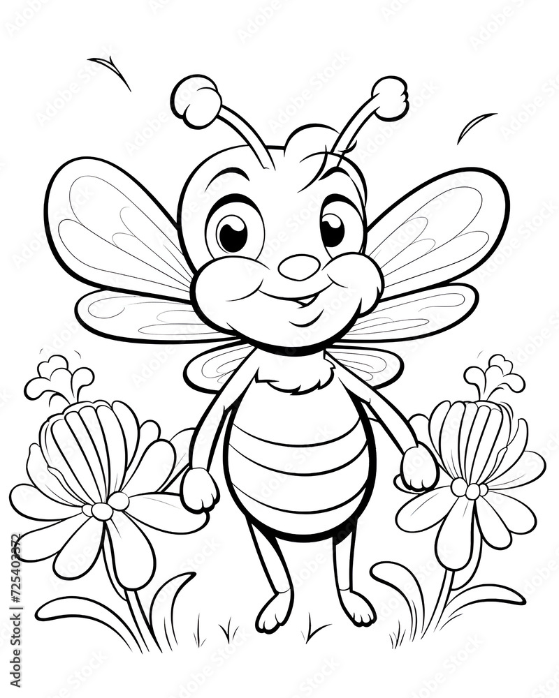 Bee Coloring Page, Ai generative Bee Coloring Page, Ai generative