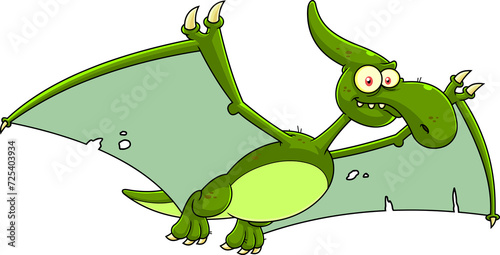 Pterodactyl Dinosaur Cartoon Character. Illustration Isolated On Transparent Background
