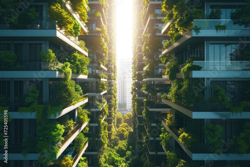 Canvas Print The city of the future with green gardens on the balconies