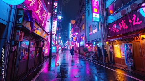 Neon city street in Tokyo or China