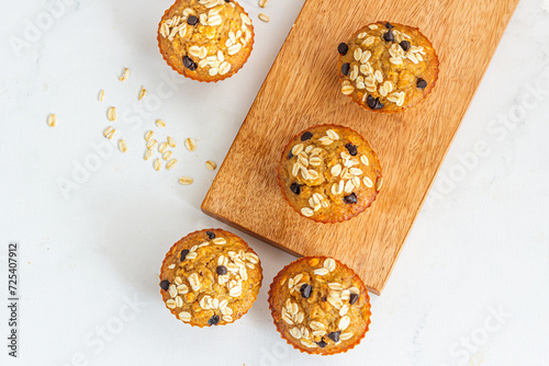 Banana Oat Muffins with Chocochips Top Down Photo