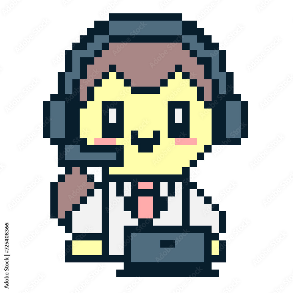 Pixelated help center operator with laptop. Tech support illustration Pixelated help center operator with laptop. Tech support illustration