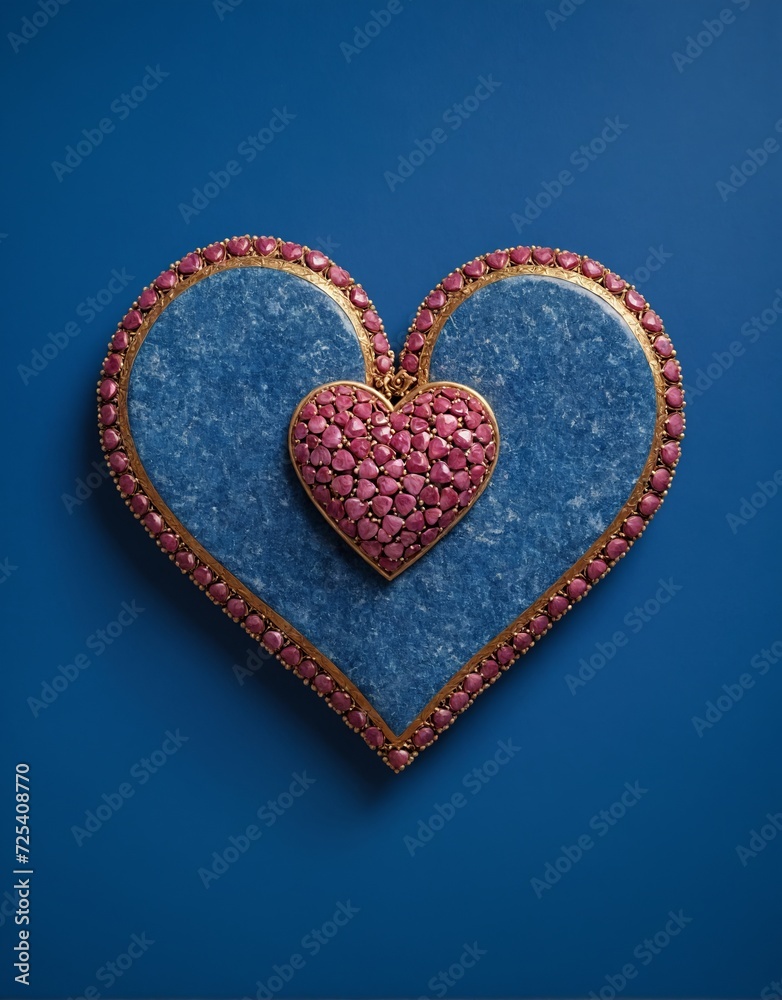 Dual-layered hearts with ruby gemstone borders and a denim blue core on a sapphire blue background Dual-layered hearts with ruby gemstone borders and a denim blue core on a sapphire blue background