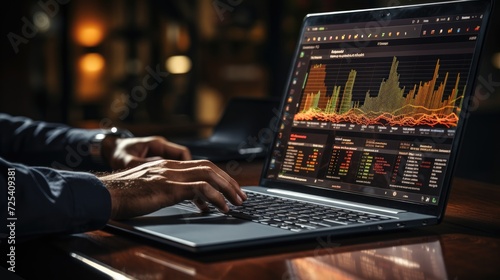 Human hands working on a laptop to check business