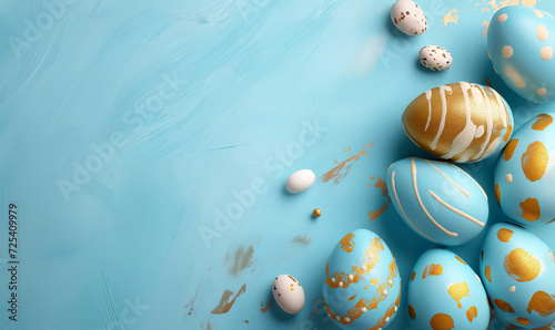 Photography Colorful Easter Eggs with Small Eggs on Blue Background