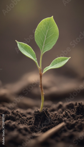 New Life Emerges: Young Plant Grows from Soil in Isolated Environment, Symbolizing Nature's Growth and Development