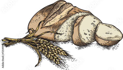 Drawing of white bread and wheat spikelets
