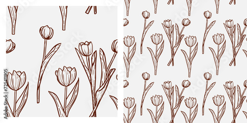 Sketch tulips pattern Toile floral pattern design. Seamless tulip pattern.