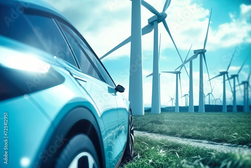 Electric Car Passing Windmills © Anoo
