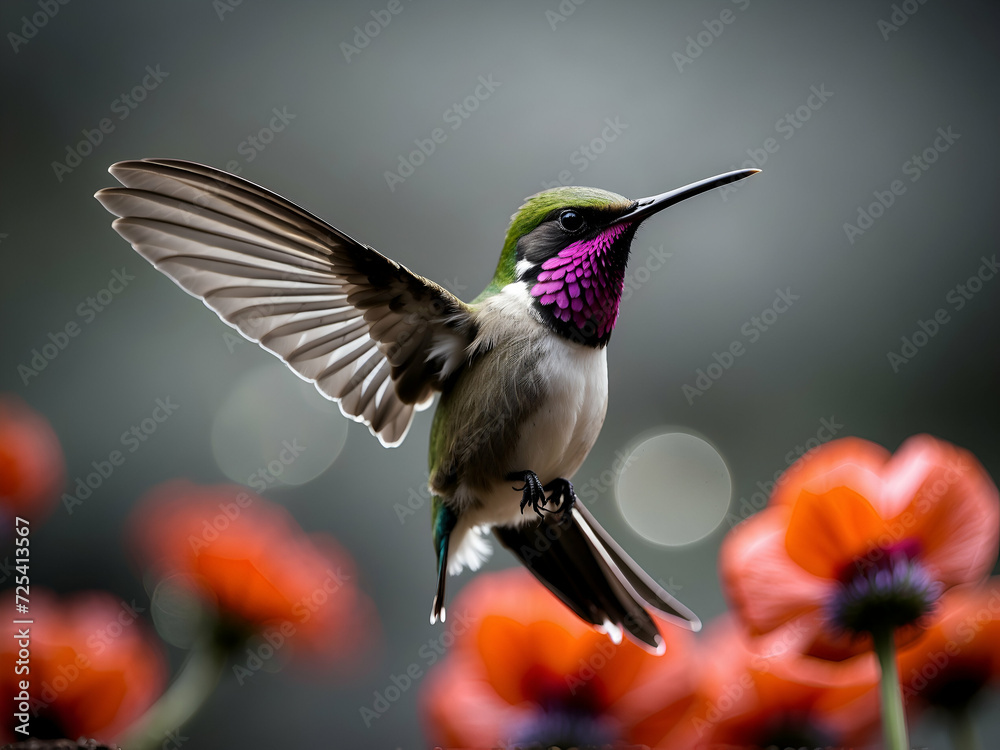 Fototapeta premium A portrait of a hummingbird in flight