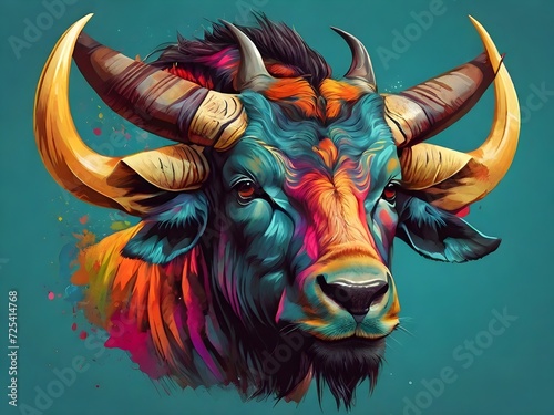 A colorful head illustration of wildebeest © Julio