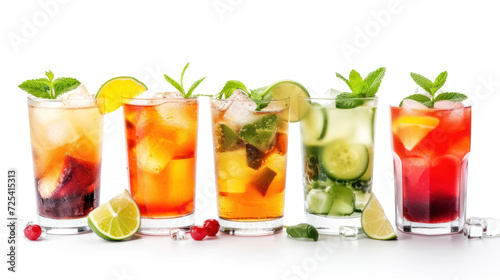 Alcohol Cocktail Mocktail. Many assorted different range types isolated on white background cutout.