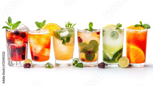 Alcohol Cocktail Mocktail. Many assorted different range types isolated on white background cutout.