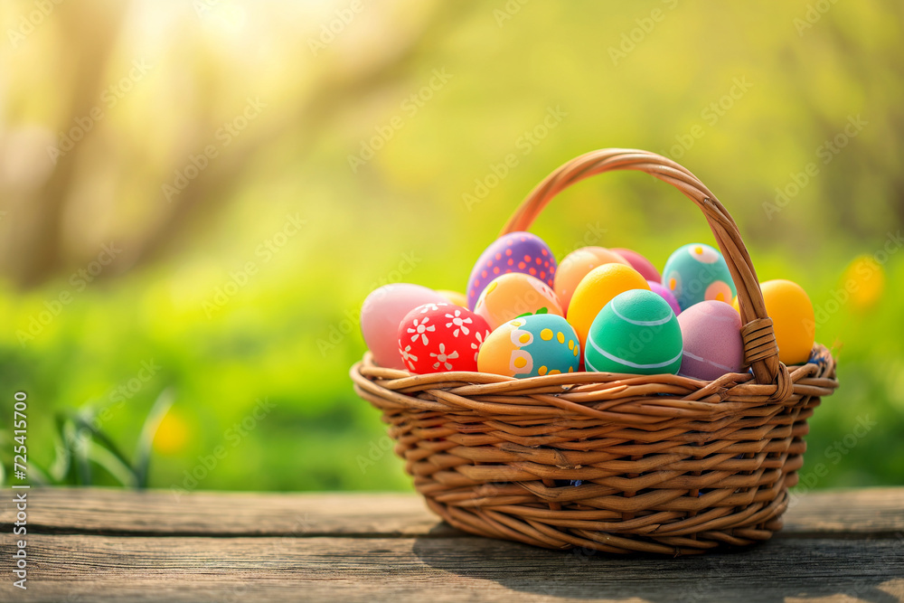 Fototapeta premium Colored Easter eggs in basket
