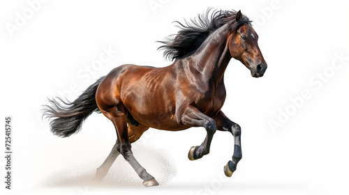 Brown Horse Galloping on White Background