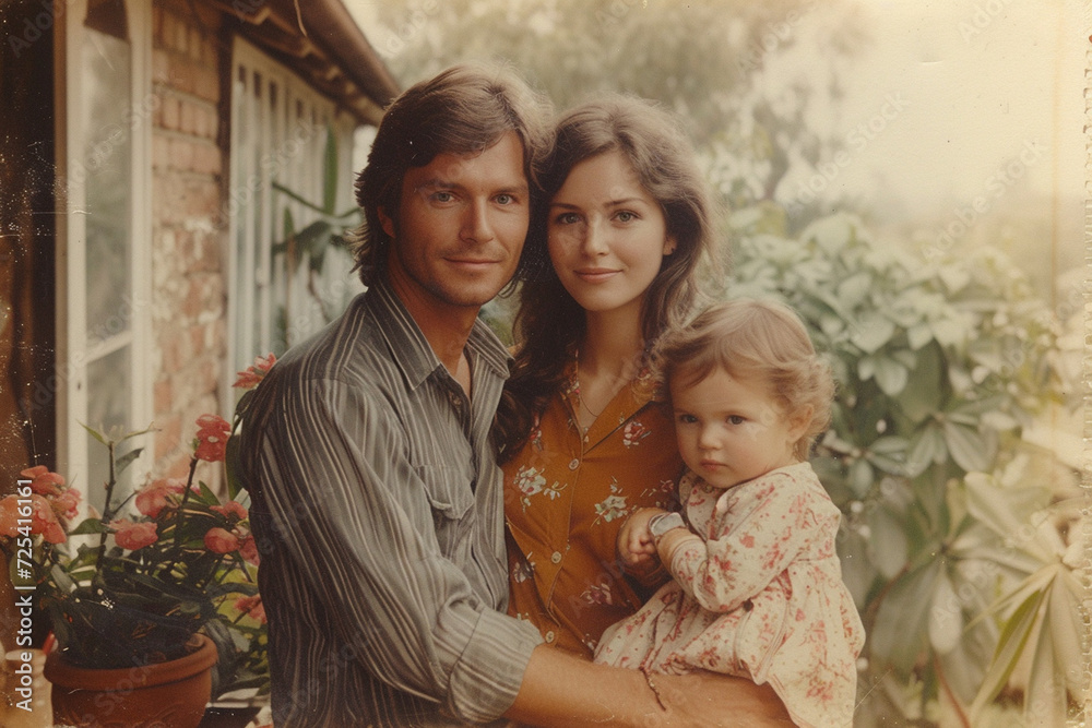 Illustration of young american family photo of 1970s Illustration of young american family photo of 1970s