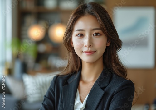 businesswoman  happy smiling Asian female  wearing suit