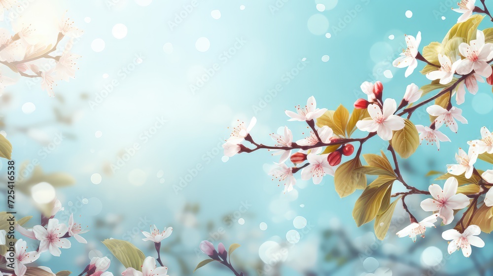 Spring flowers background with bokeh effect. Beautiful nature scene.