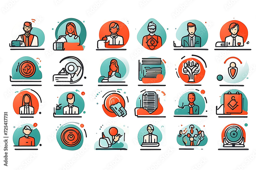 Obraz premium Employee benefit editable stroke outline icons set isolated on white background. Generative AI