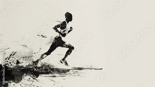 Men athlete is running in marathon with sketches at grey background with copy space for boston marathon, national sports day - AI Generated Abstract Art photo