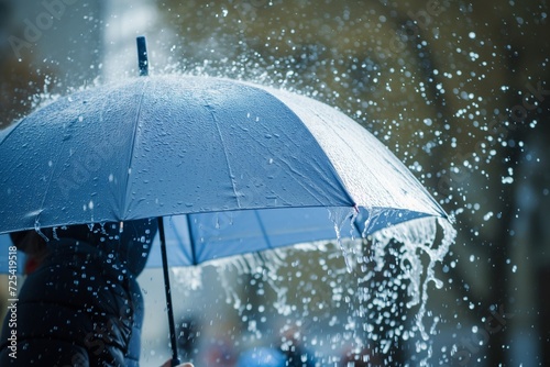 person testing umbrella durability in simulated rain photo