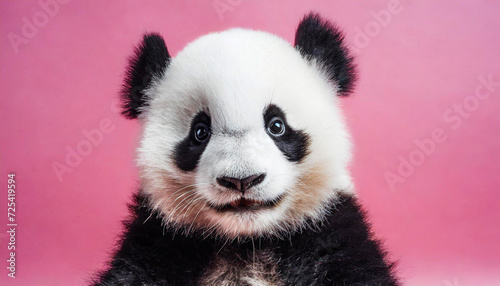 Little cute panda on the pink background
