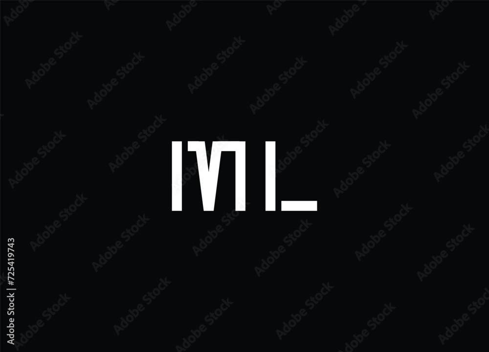 ML Letters Logo Design Slim Creative white Letter Concept Illustration.
