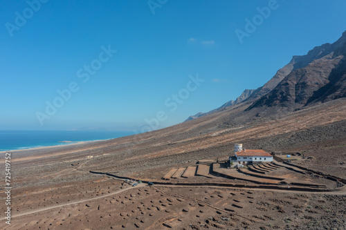 aerial view on a mansion at the coast of Fuerteventura