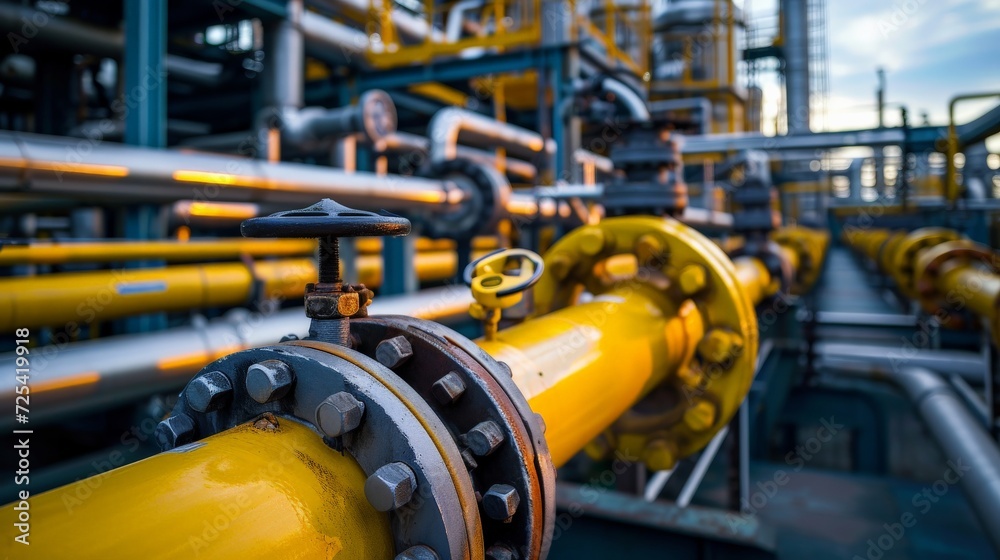 Industrial zone,The equipment of oil refining,Close-up of industrial pipelines of an oil-refinery plant,Detail of oil pipeline with valves in large oil refinery. Industrial zone,The equipment of oil refining,Close-up of industrial pipelines of an oil-refinery plant,Detail of oil pipeline with valves in large oil refinery.