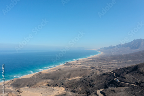 aerial view of Cofete beach at the island of Fuerteventura