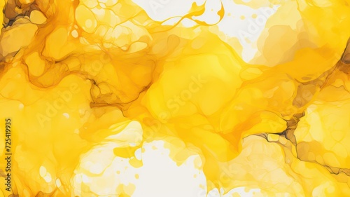 Abstract yellow alcohol ink splash texture background. 