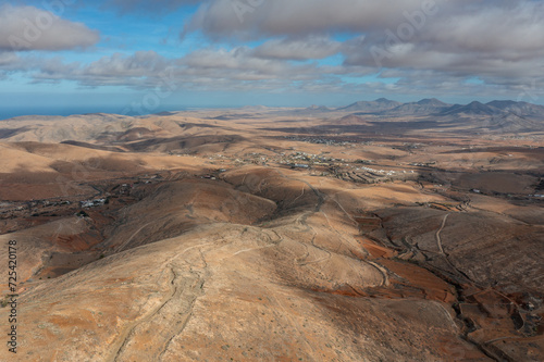 aerial view of a desert landscape on fuerteventura 