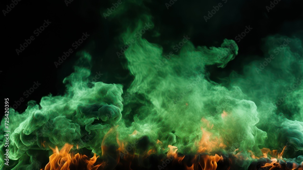 Abstract green smoke on black background. cloud, a soft Smoke cloudy wave texture background.