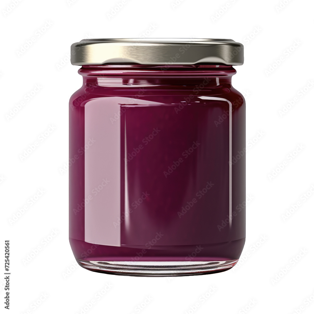 Blank plum jam jar without label isolated on a cut out PNG transparent background Blank plum jam jar without label isolated on a cut out PNG transparent background
