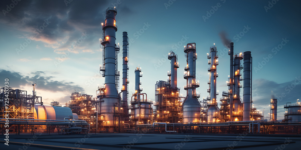 Oil refinery plant for crude oil industry Petroleum gas production - obrazy, fototapety, plakaty 