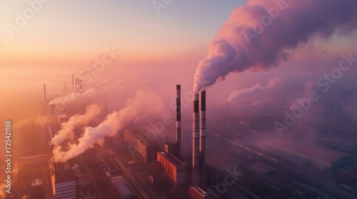 industry metallurgical plant dawn smoke smog emissions bad ecology aerial photography