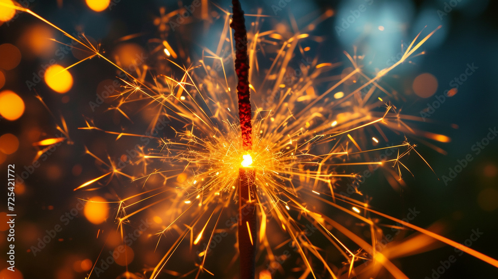 Obraz premium A close-up shot capturing the intricate patterns and vivid hues of a sparkling firework in celebration