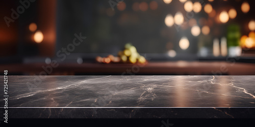 Empty black marble against blurred background suitable for product display or mockup