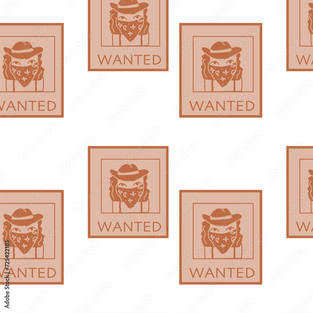 Boho pattern with wanted list of cowboy. Vector illustration isolated. 