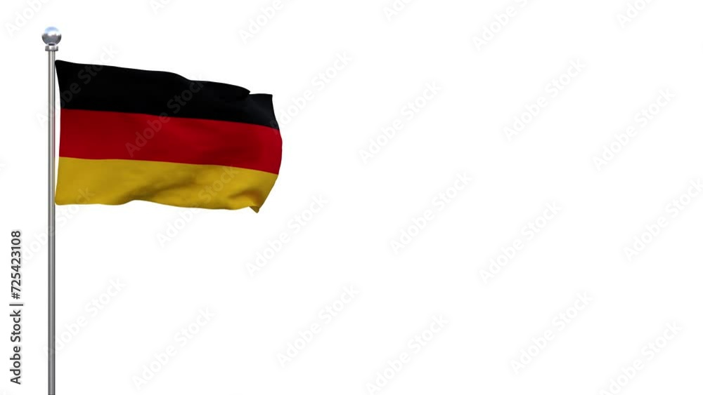 drapeau Allemand en haut d'un mât qui flotte dans le vent, couche alpha séparée - rendu 3D - 4K