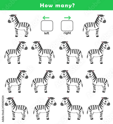 Left and right position worksheet. Educational worksheet for preschool kids. Educational game to learn left and right. 