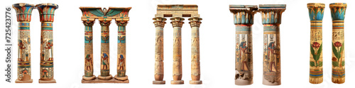 Egyptian pillar, egyptian Column with Lotus and Papyrus Motifs Isolated on White Background or transparent background, ong cutout